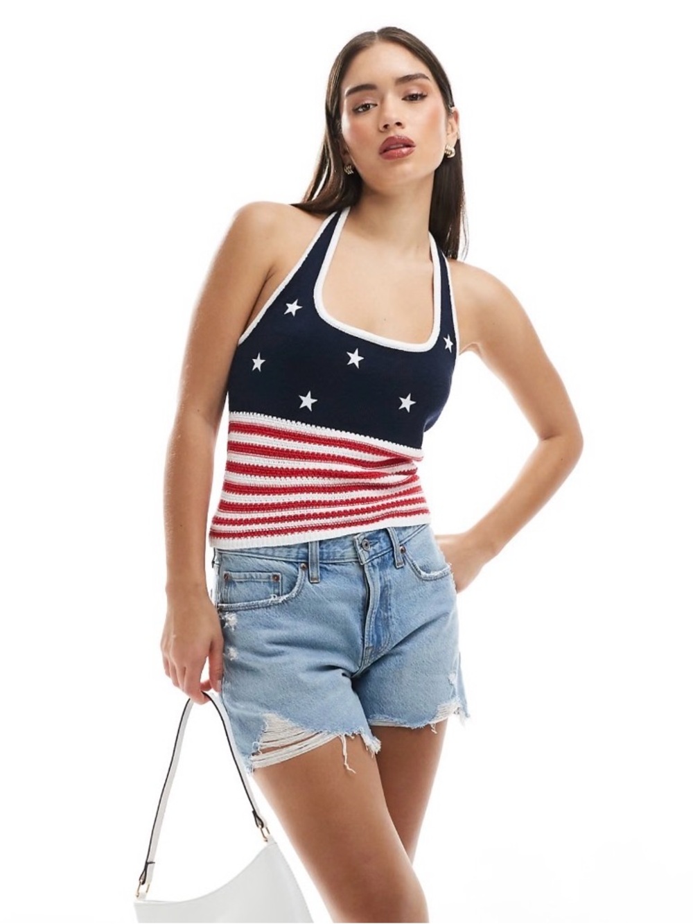 NWT American flag knit halter top with red, white, and blue